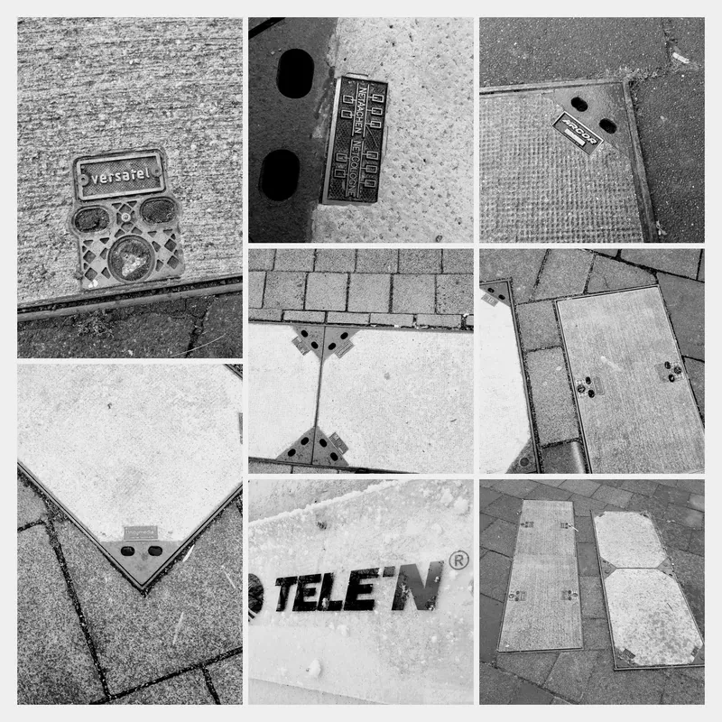 Schwarzweiß-Collage mit teleN-Logo und Netzwerktechnik