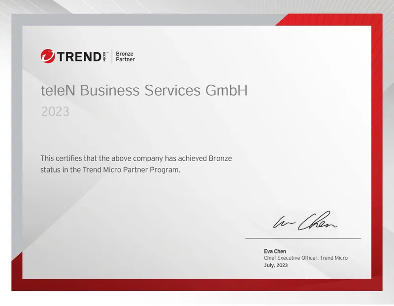 Trend Micro Partner-Zertifikat für teleN Business Services GmbH