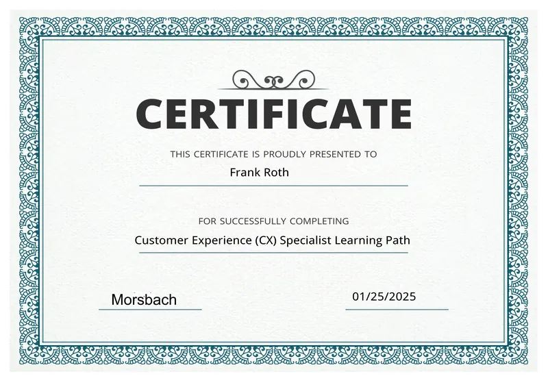 Zertifikat Customer Experience (CX) Specialist Learning Path für Frank Roth