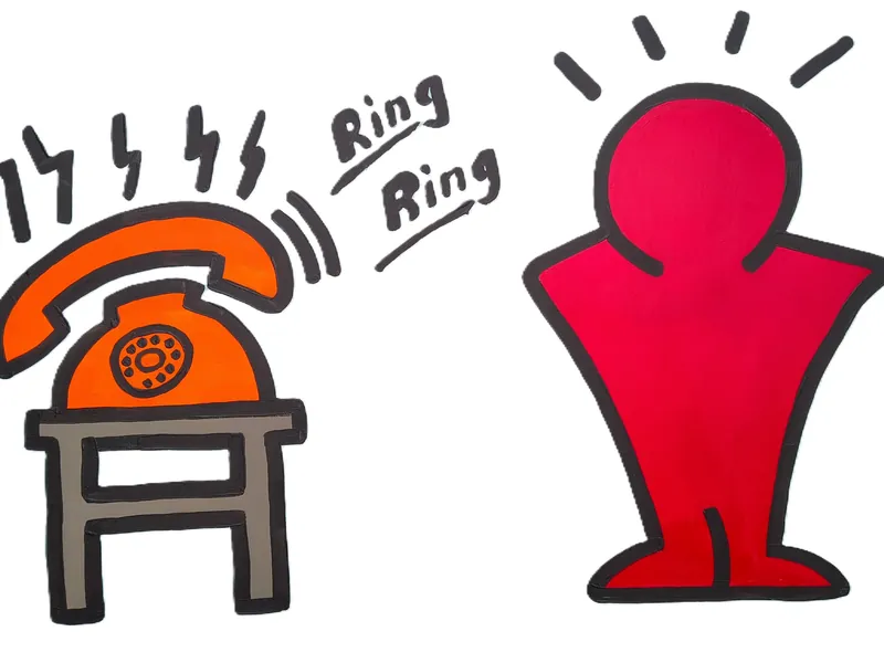 Illustration: klingelndes Telefon und Figur